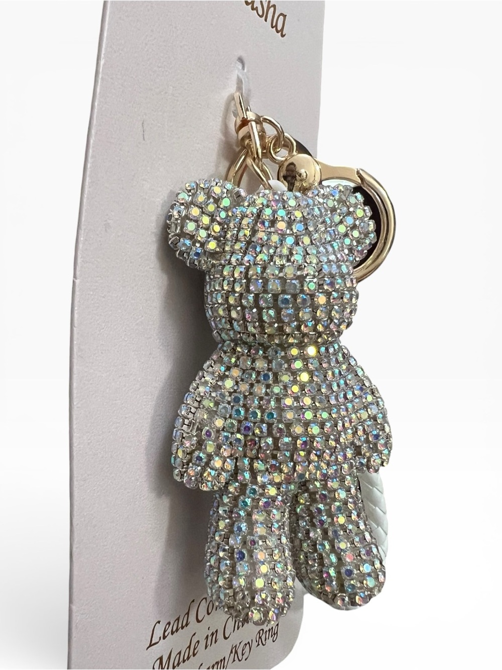 The Viral Natasha Iridescent Crystal Teddy Bear Handbag Charm - Picture 3 of 3